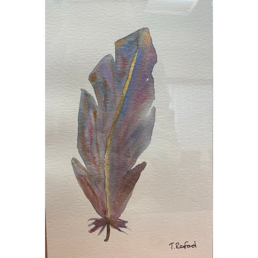 Hand painted watercolor original painting feather UNFRAMED